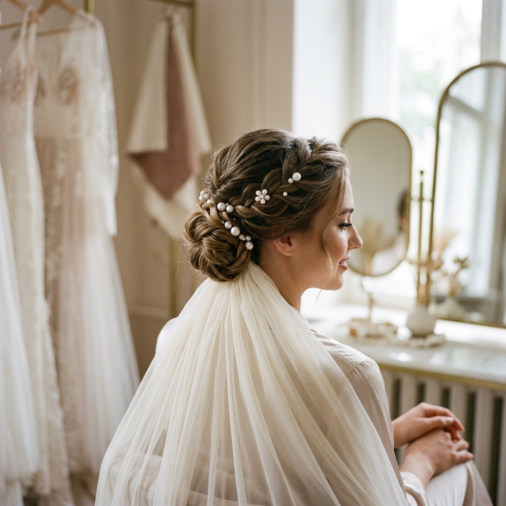 Finished bridal hair detail