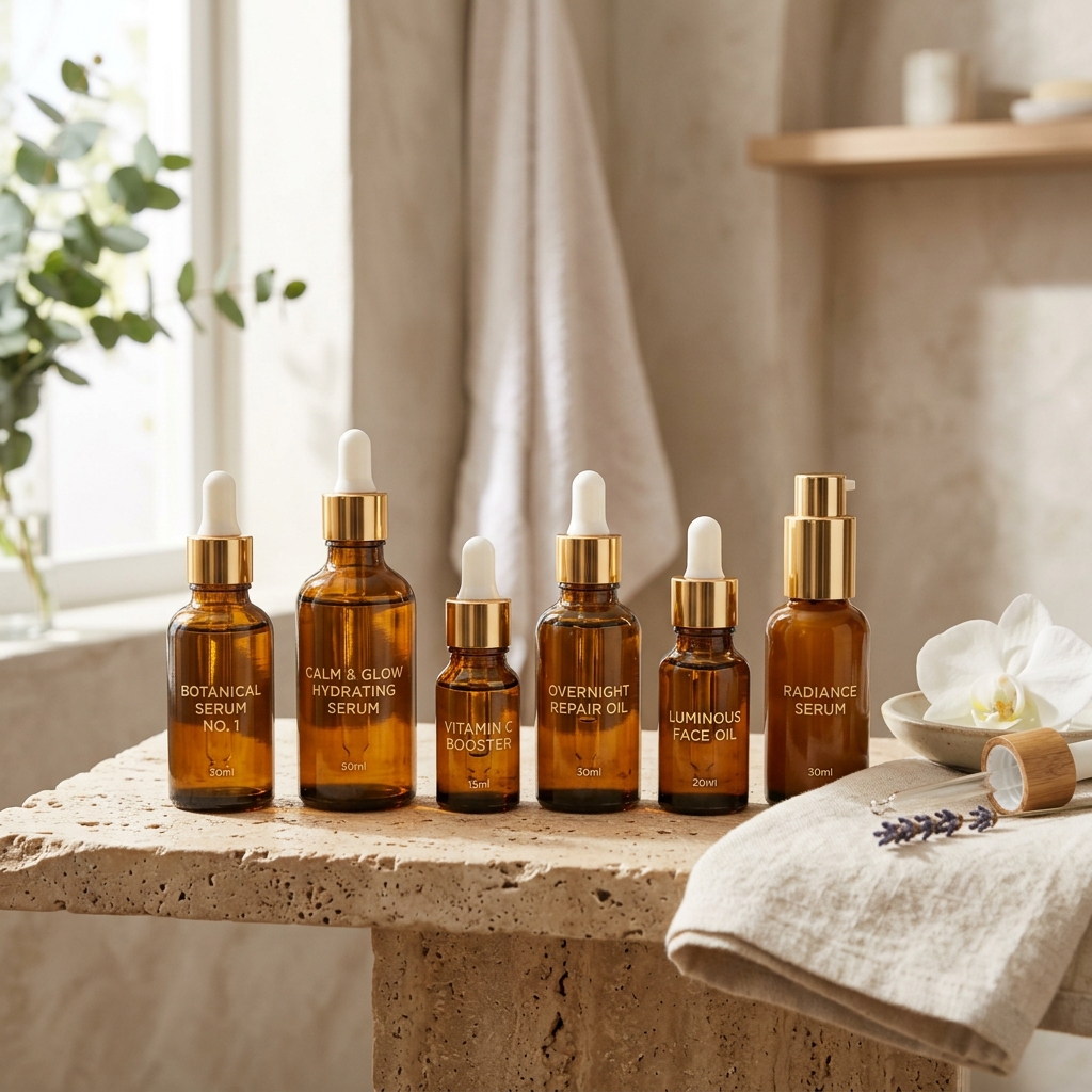 Skincare products arranged neatly